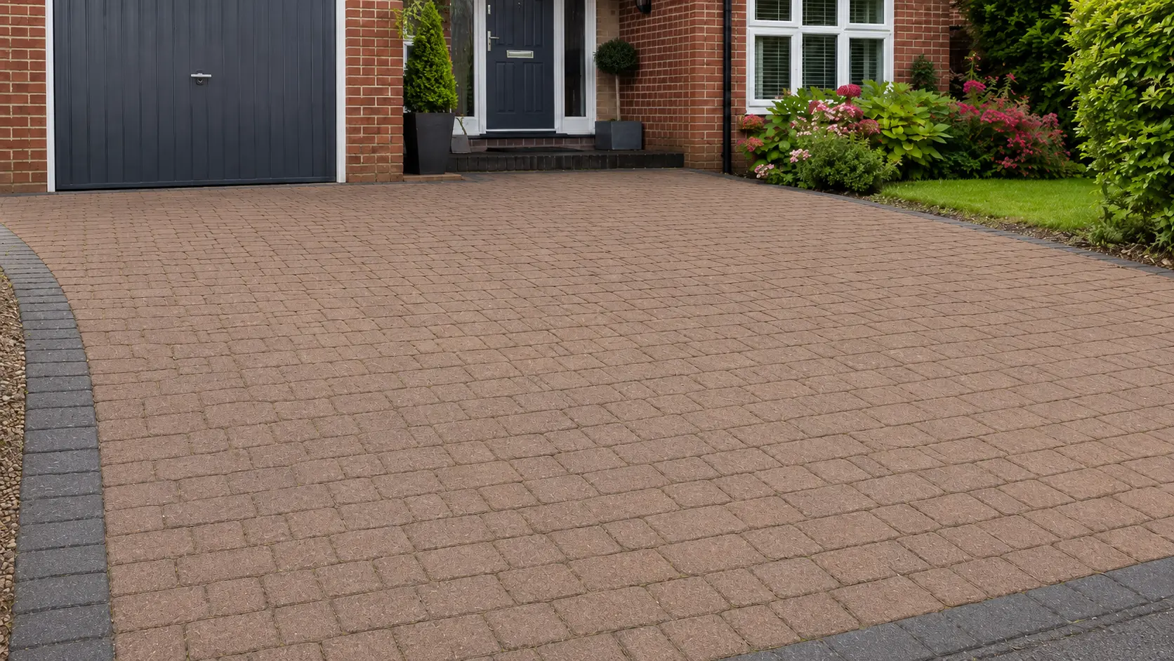 Before and after of a driveway being cleaned.